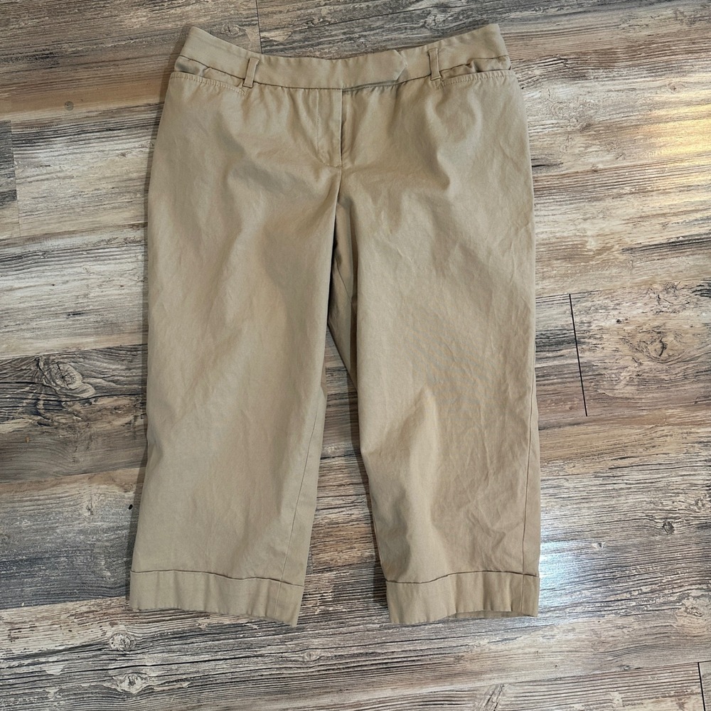 Ann Taylor LOFT Marisa Khaki Tan Cuffed Crop Pants 10P Petite Business Casual